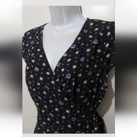 NWT J Crew Fabrizia Midi True Wrap Dress S Short Sleeve Black Floral #drs8.10 - Picture 7 of 10